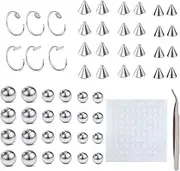 [Wzenclave] 54Pcs Fake Eyebrow Rings & Lip Labret Studs Non Piercing Body Jewelry Set with 100Pcs Nose Rings Replacement Balls & Spikes (3MM/4MM/5MM) Hypoallergenic Fake Skin Piercing