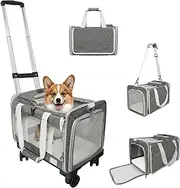 Rolling Pet Carrier with Wheels, Foldable Airline Approved Dog Carriers for Small Dogs and Cats, Cat Carrier on Wheels