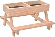 FewNvWa DIY Wooden Chicken Feeder Picnic Table Multi-Purpose Bird Feeder Squirrel Feeder No Waste Feeder for Garden, Light Wood