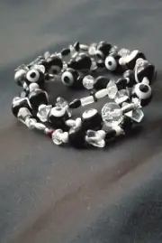 Lot of 3 Black & White Evil Eye Beaded Bracelets