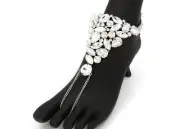 Silver Tone Clear Abstract Rhinestone Stretch Toe Ring Anklet