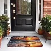 Front Door Mat Indoor Outdoor Welcome Mat Non Slip Floor Mat Beach Sunrise Doormat for Entryway Rug Inside Outside Entry, Porch, Bathroom Rug Carpet 16" x 24" Mat