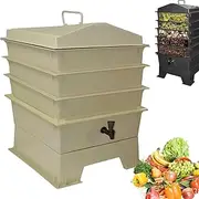 Worm Farm Compost Bin, Compost Bin Kit for Recycling Kitchen Food Waste, Eco-Friendly Compost Bin with 3- Adjustable Work Tray, Garden Compost Converter, Composter Recycling Storage(White)