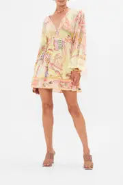 GATHERED KIMONO MINI DRESS COSMIC TUSCAN