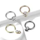 1 Pc 3 CZ Cluster Round Flat Ball Surgical Steel Captive Bead Ring Nose Septum