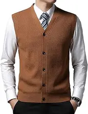 [Gsywaipei] Men's Sleeveless Sweater Vest V-Neck Knitted Cardigan Men Tank Casual Cable Knit Button Down Cardigan Vests, Yellow, Medium