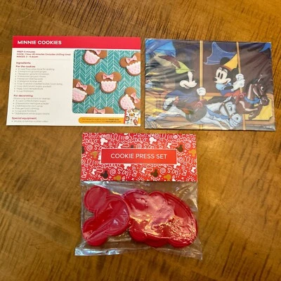 DISNEY MICKEY & MINNIE MOUSE COOKIE PRESS SET OF 3, COOKIE RECIPE, BONUS PHOTO