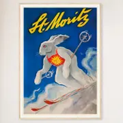 Galrie Vintage St Moritz Switzerland Ski Bunny Poster for Home Decor, Wood Frame, A0 84 x 119cm (33 x 47inch)