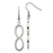 Stainless Steel Chisel Brushed And Polished Infinity Dangle Shepherd Hook Earrings
