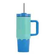 Annabel Trends Super Sip Wave 380ml S/S Cup Double Walled w/ Straw Aqua Blue