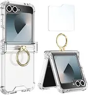 Simpeak Flip Case with Ring and Screen Protector Compatible with Samsung Galaxy Z Flip 6 (2024), Soft Silicone Protective Cases Replacement for Galaxy Z Flip 6, Anti-Scratch,Shockproof,Translucent