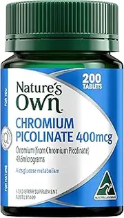 Nature's Own Chromium Picolinate 400mcg - Helps Digestion Of Fats - Helps Metabolism Of Carbs And Proteins, 200 Tablets