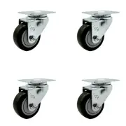3.5 Inch SS Black Polyurethane Wheel Swivel Top Plate Caster Set Service Caster