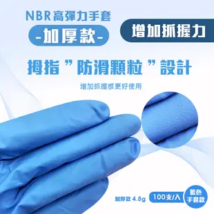 【勤達】箱購 NBR無粉手套 藍 S、M、L、XL號-100支/盒(10盒/箱) 加厚款手套 耐油/拋棄式/不含乳膠