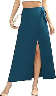 [Missufe] Women's Summer Leisure Beach Swimwear Slit Flowy Swing Maxi Wrap Skirt