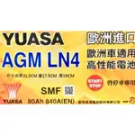 湯淺YUASA AGM LN4 80AH 840A怠速起停專用電池