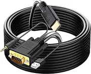 HDMI to VGA Adapter 12FT,with Audio HDMI to VGA Converter HDMI Cable to VGA with Audio, Active Male HDMI-VGA Out Lead Video Adattatore Cord for Computer,Laptop,Projector