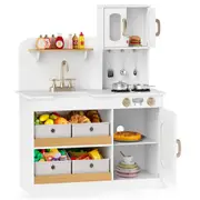 Costway Mini Pretend Play Kitchen Kitchen Playset w/4 Fabric Drawers Toy Gift White