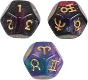 Vaguelly 3pcs 12 Sided Zodiac Dice for and Tarot Games Featuring Zodiac Signs and Numbers for Divination and Tabletop Play Mystical Design