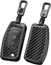 ontto Alloy Car Key fob Cover Fit for Ford Focus 2 MK2 Fiesta Mondeo Galaxy Falcon Territory Ecosport Kuga Escape B-Max C-Max Flip Key case Keyring Smart Key Shell Holder Keychain Accessories Black A