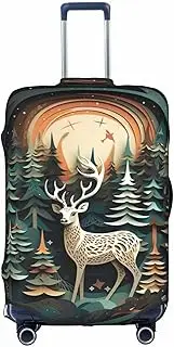 [Pvinnk] Christmas Deer Print Protective Luggage Cover Elastic Washable Suitcase Protector Travel Gear Protector, White, Medium