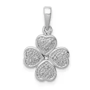 Sterling Silver Rhodium Plated Diamond Heart Clover Pendant