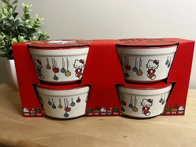 Set Of 4 Hello Kitty Christmas Stocking Ornament Ceramic Ramekins NEW