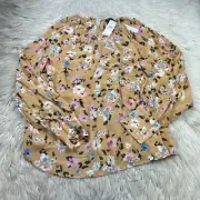 NWT Sanctuary Women's XXL Floral Pop Over Peasant Blouse Top Tan Pink Boho