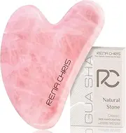 Rena Chris Gua Sha Facial Tools,Natural Rose Quartz Gua Sha Stone for Face Massager,Jawline Sculpting and Puffiness Reducing, Skin Care Gift(Pink)
