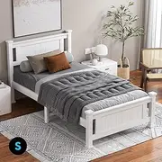 ALFORDSON Single Bed Frame Wooden Bed Base with Timber Slats, Solid Pine Wood Bed Foundation, Mattress Base Platform with Under-Bed Storage Space, Home Bedroom Furniture (Arne Series in White)