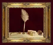 NEW! Dollhouse Miniature Feather Pen,Ink Well,Notepad+Envelopes+Holder Desk Set~