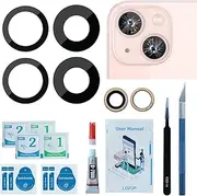 2 Sets Rear Camera Lens with Adhesive Compatible for iPhone 13/13 Mini (2 Pieces/Set) with Repair Tools and Installation Manual