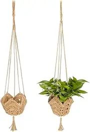 RAINFLOW Macrame Plant Hangers Indoor - 2 Packs Hanging Planters for Indoor Plants Boho Plant Hangers Hanging Plant Holder for Boho Home Decor Made of Jute with 2 Hooks