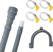 Washing Machine Drain Hose 5 FT, Flexible Dishwasher Drain Hose Extension Kit, Universal Washer Drain Hose, Corrugated Washer Hose w/ 1 Adapter 4 Hose Clamps 1 U-Bend Hose Holder