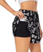 [WURTON] Dog Puppy Paw Print Exercise Gym Workout Shorts Women's Athletic Shorts Dual-Layered Yoga Running Shorts