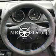 FOR VW TOURAN I 03-10 GREY TWO TONE LEATHER STEERING WHEEL COVER LIGHT BLUE STCH (for: Volkswagen)