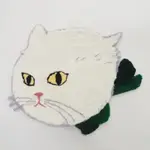 【CINDY CHIEN】綠領巾白貓手工毛線地毯／地墊／掛毯