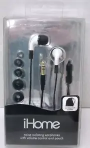 IHOME iB15W Noise-Isolating Wired Earbuds Black/White - New