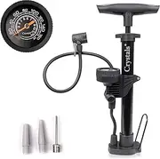 Crystals Bike Pump With Pressure Gauge – Foot Pump With Presta & Schrade Valve - Bike Floor Pump For Road Mountain Bikes, Sports Balls & Space Hooper, Black