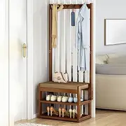 Clothes Rail Rack Hall Tree Coat and Shoe Storage Bench 3 In 1 Organizer with 9 Hooks for Hallway and Bedroom
