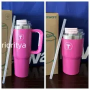 Tupperware Big T Tumbler Flip-top Locking Lid 37oz and 21oz Straw Pink Set 2 New