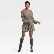 Women's Balloon Long Sleeve Dropped Waist Mini A-Line Dress A NEW DAY XS