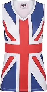 [SPIRIT OF ESSEX] Union Jack Vest top Women Ladies 100% Cotton V- Neck Union Jack Dresses for Women UK