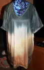 1X NWT Women's Pixie Lady Ombre V-Neck Rolled SS Top