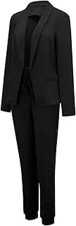 [WUANDIXFA] Blazers for Women Set Open Front Blazer and Pants for Office Lady Slim Fit Elastic Pant 2 Piece Outfits