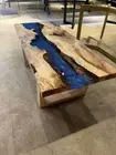 Walnut Blue Resin Table, Handcrafted Epoxy River Table – Unique Live Edge Design