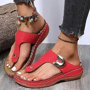 [XBCDX] Womens Flat Flip Flops Ladies Metal Decor Comfortable Walking Thong Sandals with Arch Support 2022 Summer Slip on Indoor Outdoor Beach Slippers Shoes,Red,US8/EU39