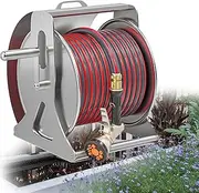 Heavy Duty Metal Wall/Floor Mounted Hose Reel Cart with Hose Connector for Water Pipe Storage Lawn & Garden Watering Equipment Rack + 60m Hose