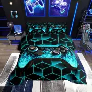 Teal Kids Bedding Sets for Boys Gamer Gifts,Neon Geometry Boys Twin Comforter...