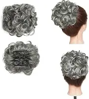 Synthetic LARGE Comb Clip In Hair Extension Curly Chignon Hair Pieces Women Updo Cover Hairpiece Ponytails Hair Bun(Silver gray)